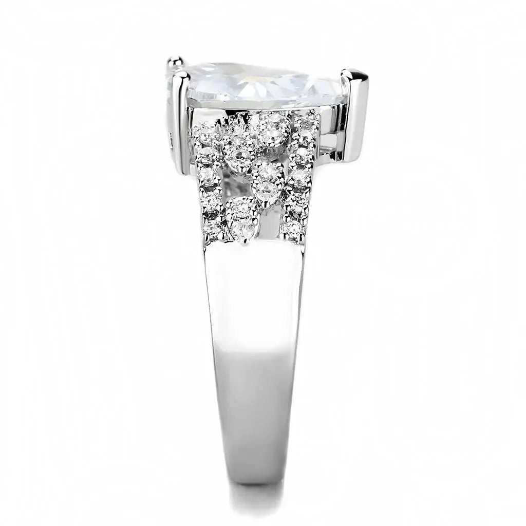 3W1444 - Rhodium Brass Ring with AAA Grade CZ in Clear - Alamode - Flyclothing LLC