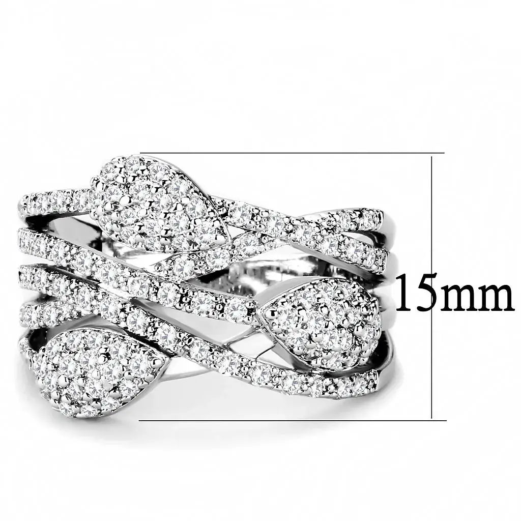 3W1446 - Rhodium Brass Ring with AAA Grade CZ in Clear - Alamode - Flyclothing LLC