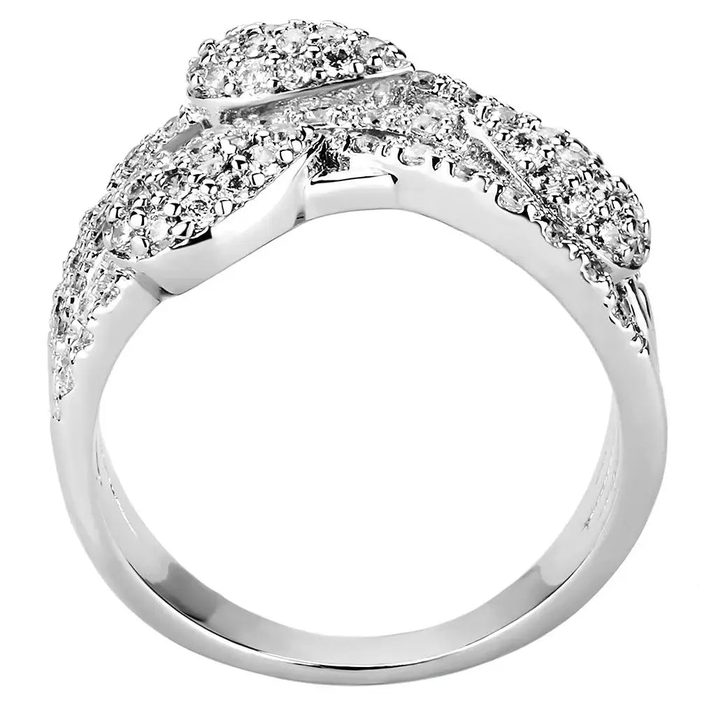 3W1446 - Rhodium Brass Ring with AAA Grade CZ in Clear - Alamode - Flyclothing LLC