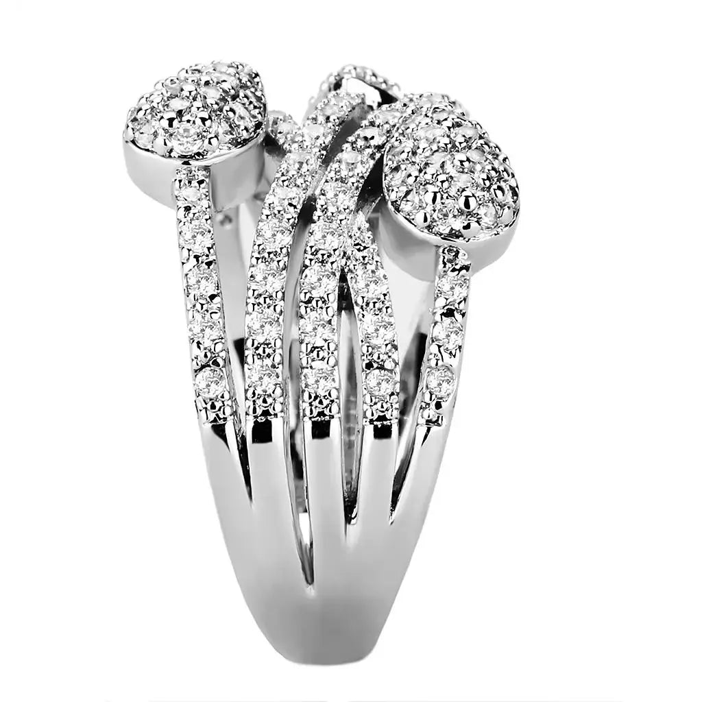 3W1446 - Rhodium Brass Ring with AAA Grade CZ in Clear - Alamode - Flyclothing LLC