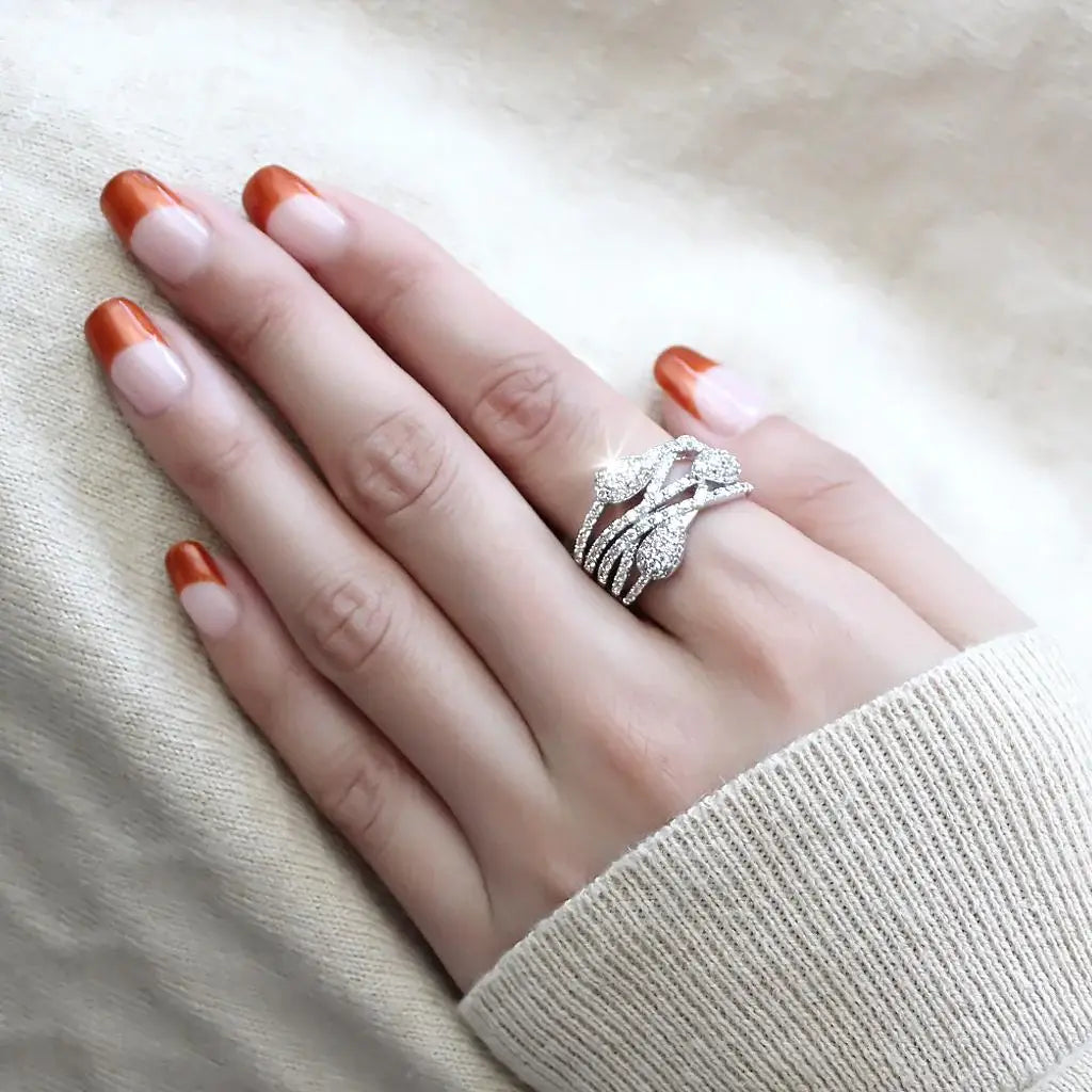 3W1446 - Rhodium Brass Ring with AAA Grade CZ in Clear - Alamode - Flyclothing LLC