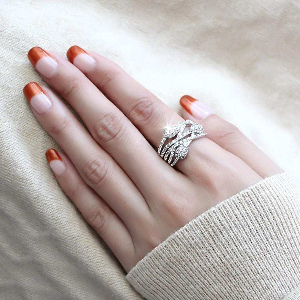 3W1446 - Rhodium Brass Ring with AAA Grade CZ in Clear - Alamode - Flyclothing LLC