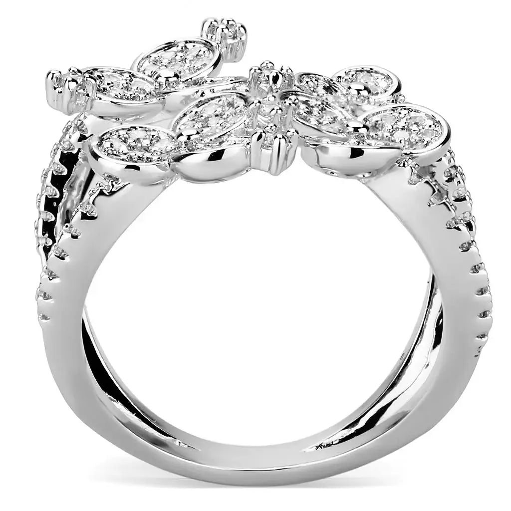3W1447 - Rhodium Brass Ring with AAA Grade CZ in Clear - Alamode - Flyclothing LLC