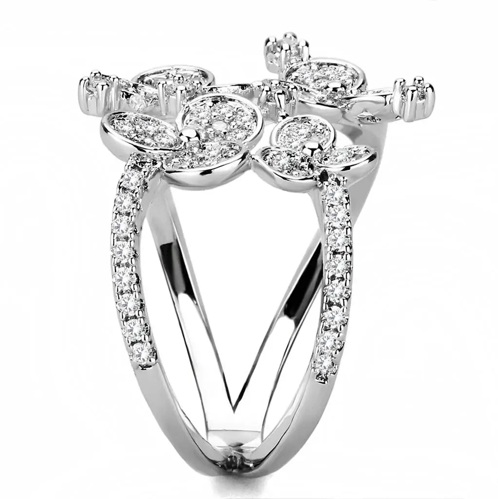 3W1447 - Rhodium Brass Ring with AAA Grade CZ in Clear - Alamode - Flyclothing LLC