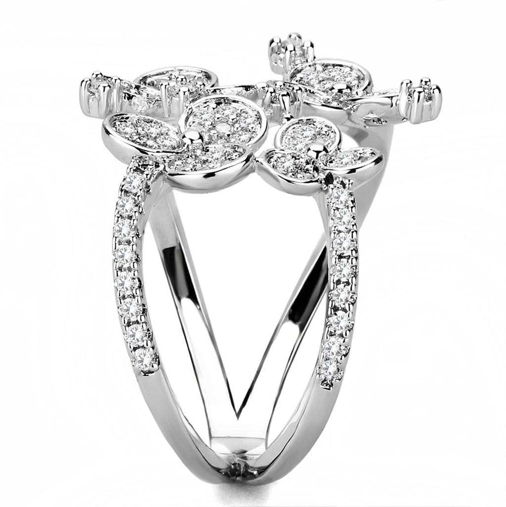 3W1447 - Rhodium Brass Ring with AAA Grade CZ in Clear - Alamode - Flyclothing LLC