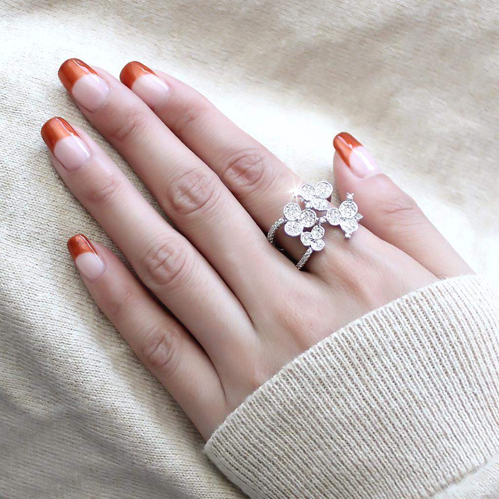 3W1447 - Rhodium Brass Ring with AAA Grade CZ in Clear - Alamode - Flyclothing LLC