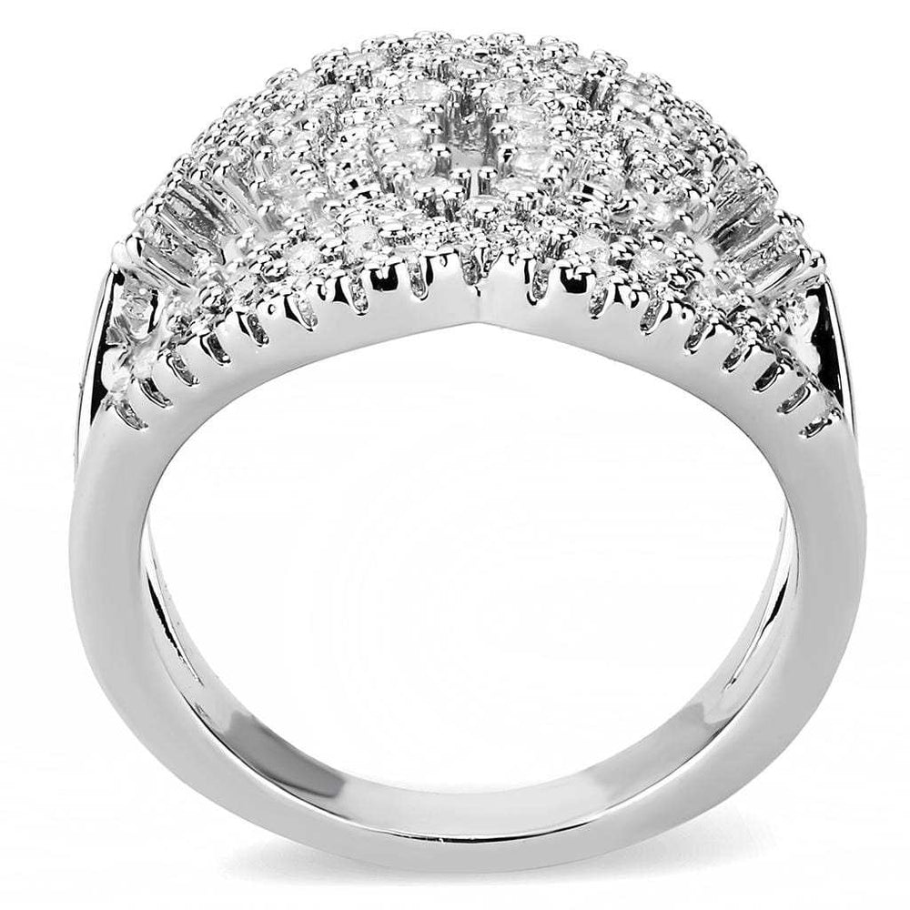 3W1448 - Rhodium Brass Ring with AAA Grade CZ in Clear - Alamode - Flyclothing LLC