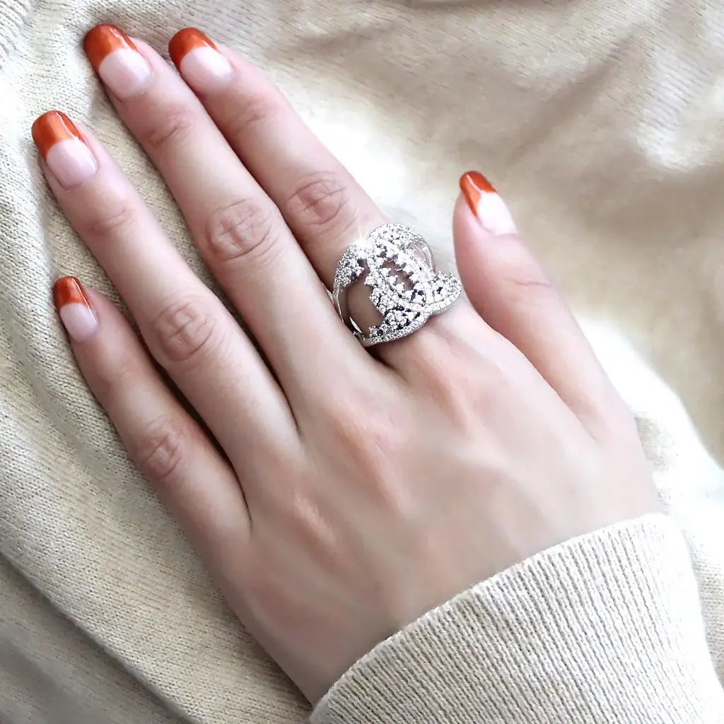 3W1448 - Rhodium Brass Ring with AAA Grade CZ in Clear - Alamode - Flyclothing LLC
