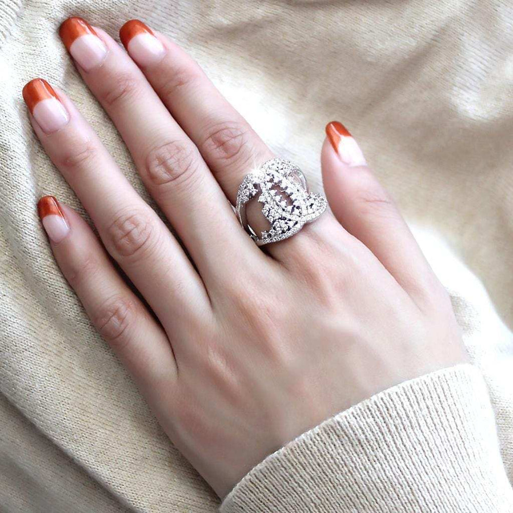 3W1448 - Rhodium Brass Ring with AAA Grade CZ in Clear - Alamode - Flyclothing LLC