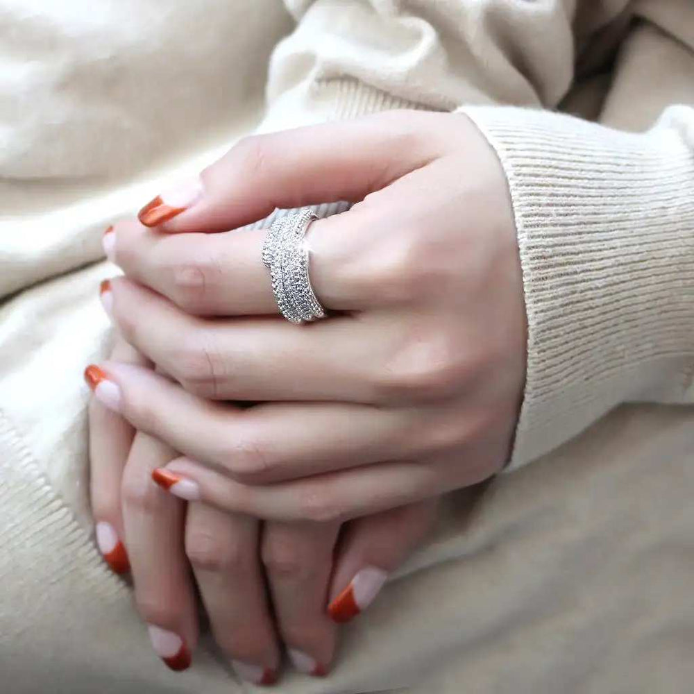 3W1449 - Rhodium Brass Ring with AAA Grade CZ in Clear - Alamode - Flyclothing LLC