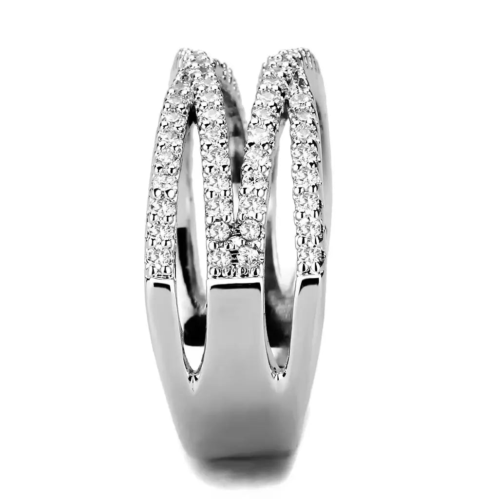 3W1450 - Rhodium Brass Ring with AAA Grade CZ in Clear - Alamode - Flyclothing LLC