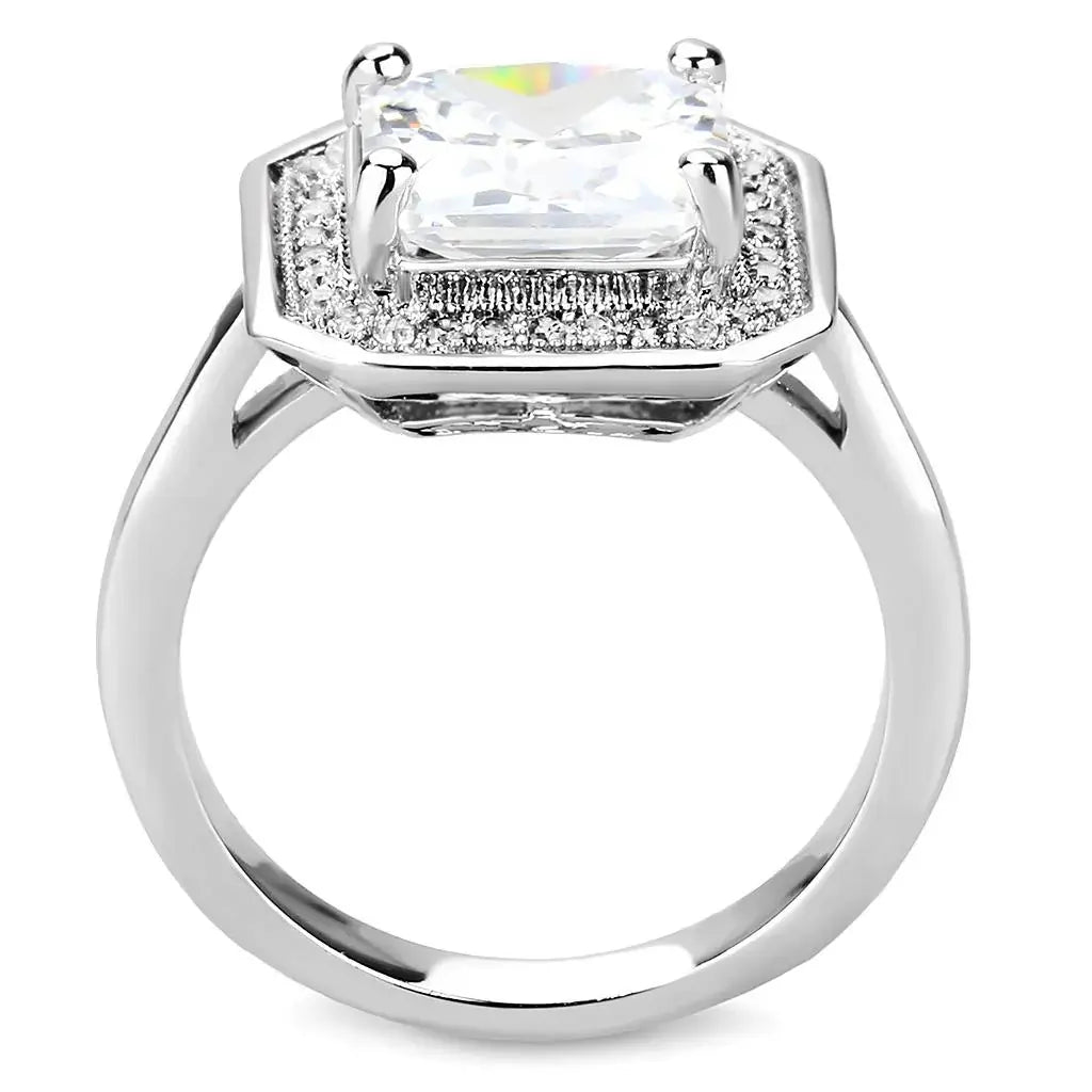 3W1451 - Rhodium Brass Ring with AAA Grade CZ in Clear - Alamode - Flyclothing LLC
