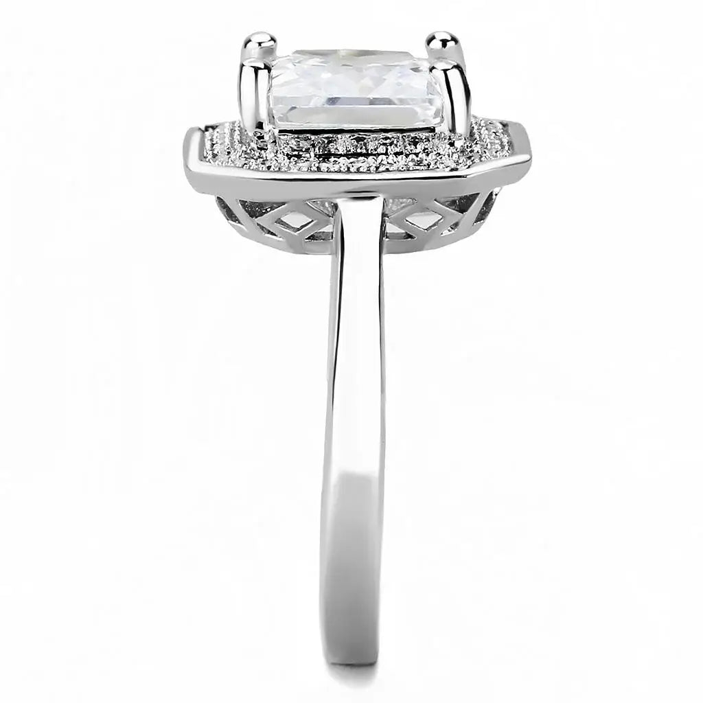 3W1451 - Rhodium Brass Ring with AAA Grade CZ in Clear - Alamode - Flyclothing LLC