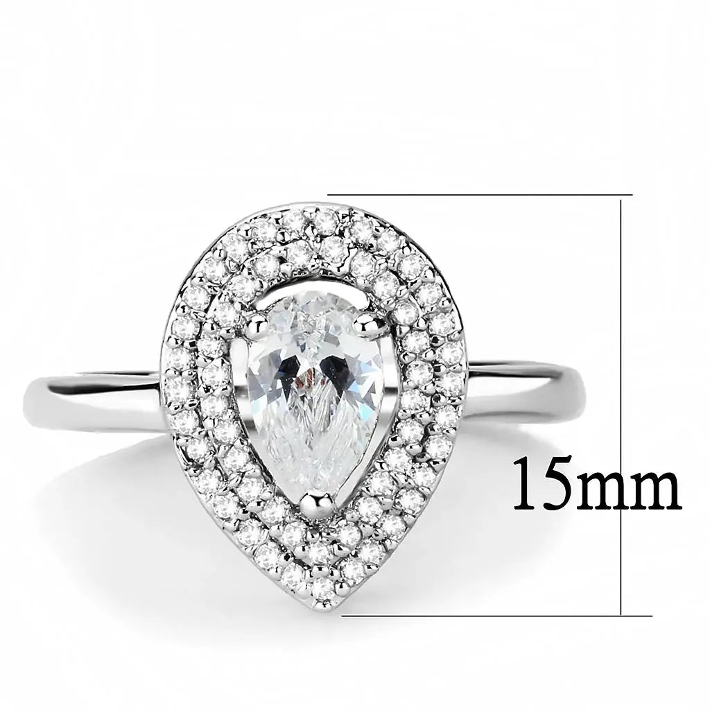3W1453 - Rhodium Brass Ring with AAA Grade CZ in Clear - Alamode - Flyclothing LLC