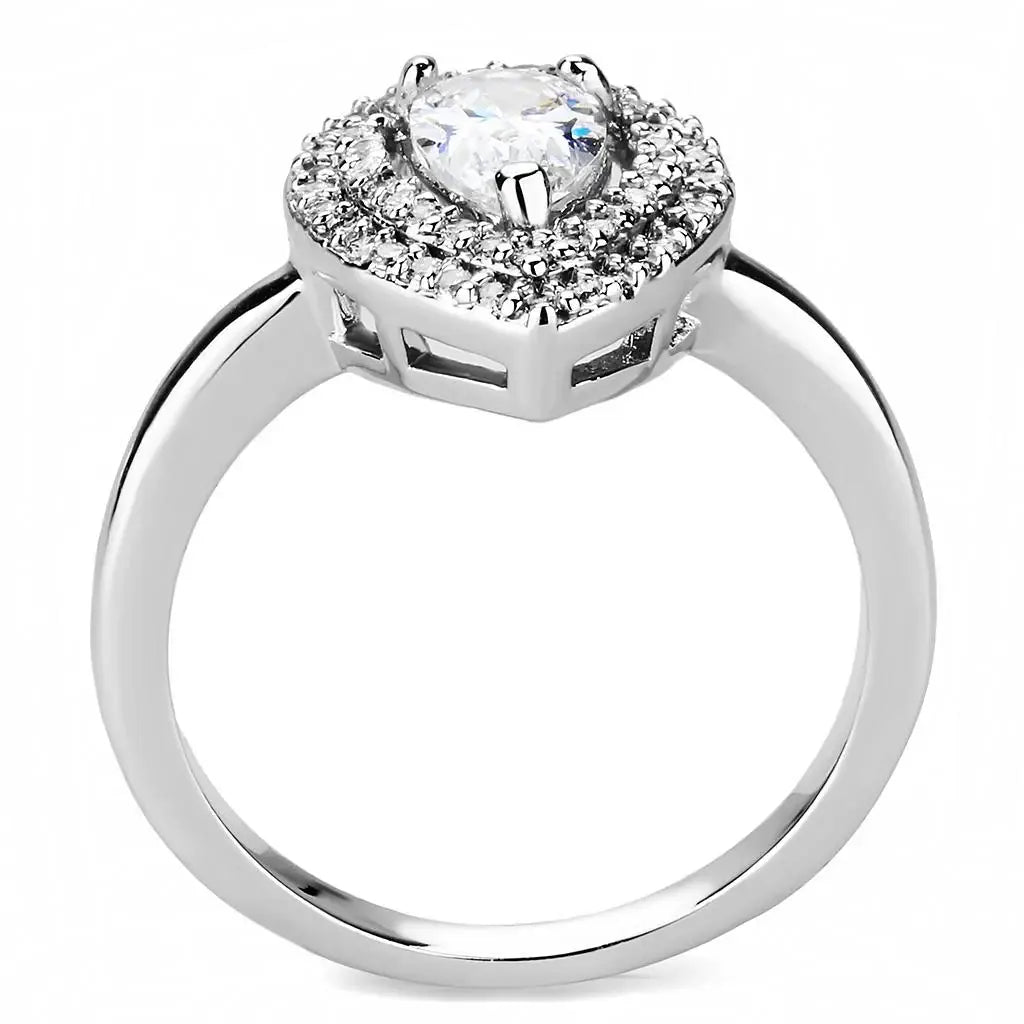 3W1453 - Rhodium Brass Ring with AAA Grade CZ in Clear - Alamode - Flyclothing LLC