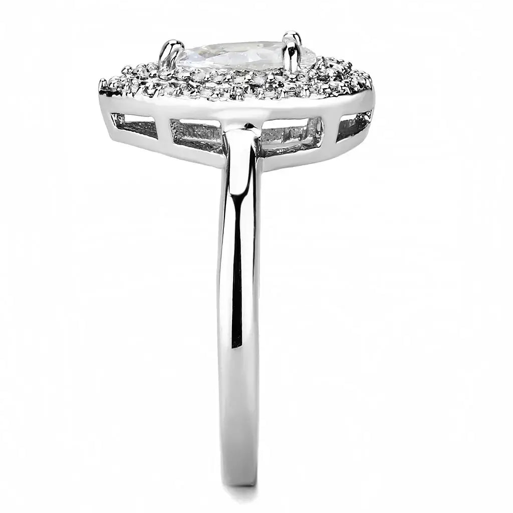 3W1453 - Rhodium Brass Ring with AAA Grade CZ in Clear - Alamode - Flyclothing LLC