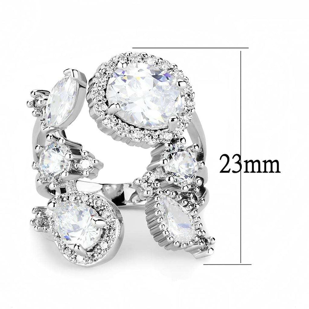 3W1454 - Rhodium Brass Ring with AAA Grade CZ in Clear - Alamode - Flyclothing LLC