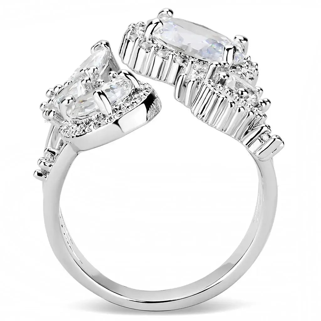 3W1454 - Rhodium Brass Ring with AAA Grade CZ in Clear - Alamode - Flyclothing LLC