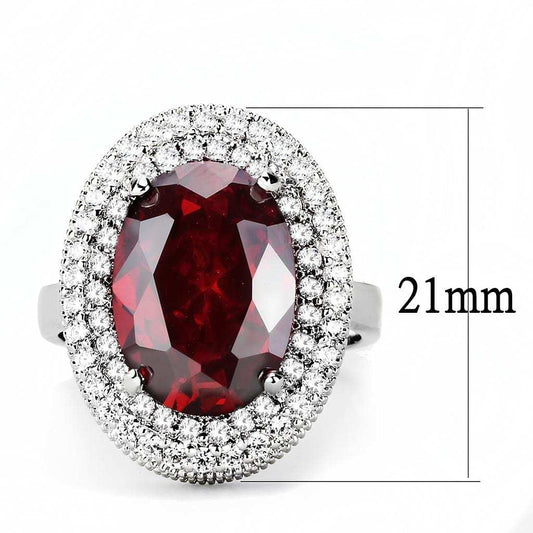 3W1455 - Rhodium Brass Ring with AAA Grade CZ in Garnet - Alamode - Flyclothing LLC