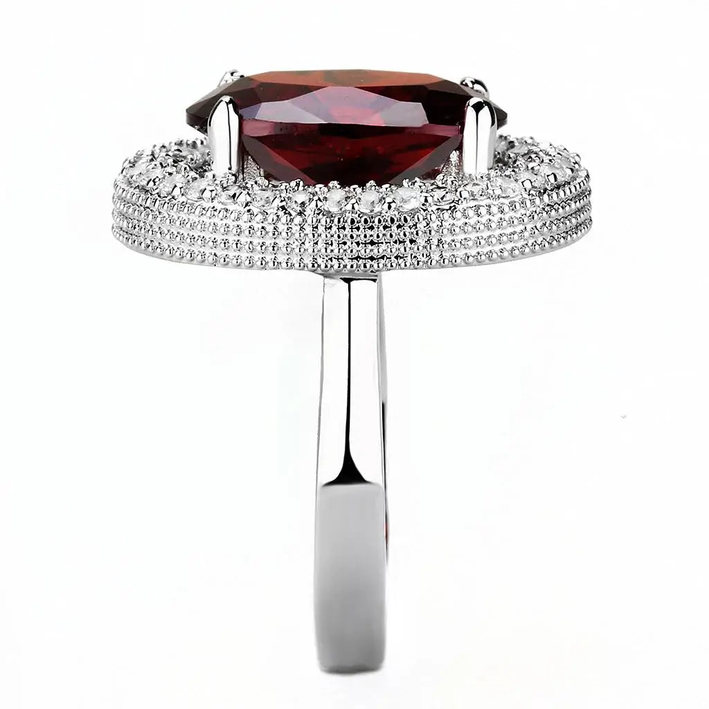 3W1455 - Rhodium Brass Ring with AAA Grade CZ in Garnet - Alamode - Flyclothing LLC