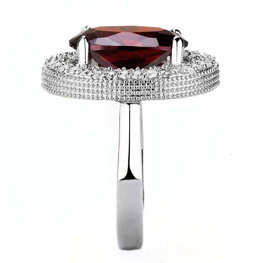 3W1455 - Rhodium Brass Ring with AAA Grade CZ in Garnet - Alamode - Flyclothing LLC