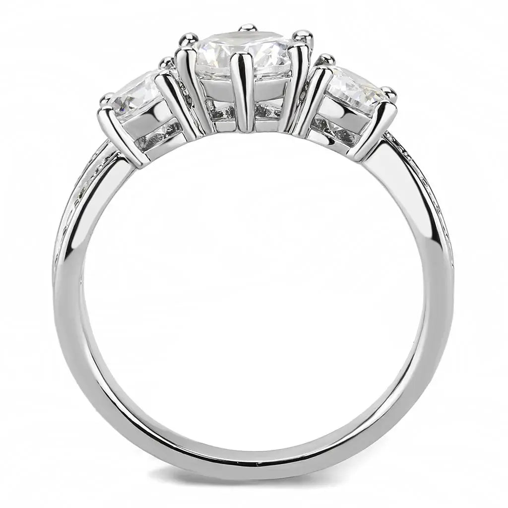 3W1456 - Rhodium Brass Ring with AAA Grade CZ in Clear - Alamode - Flyclothing LLC
