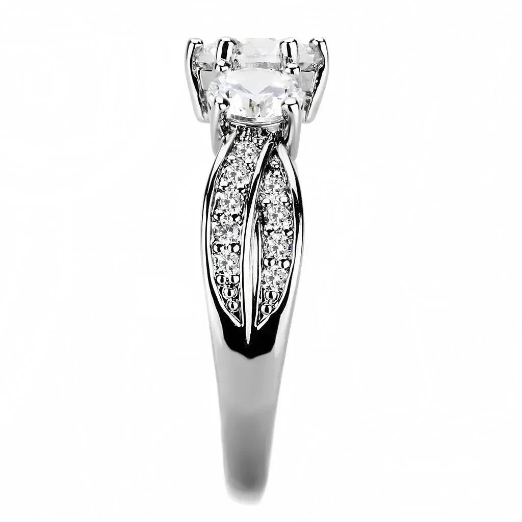 3W1456 - Rhodium Brass Ring with AAA Grade CZ in Clear - Alamode - Flyclothing LLC
