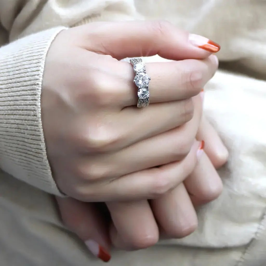 3W1456 - Rhodium Brass Ring with AAA Grade CZ in Clear - Alamode - Flyclothing LLC