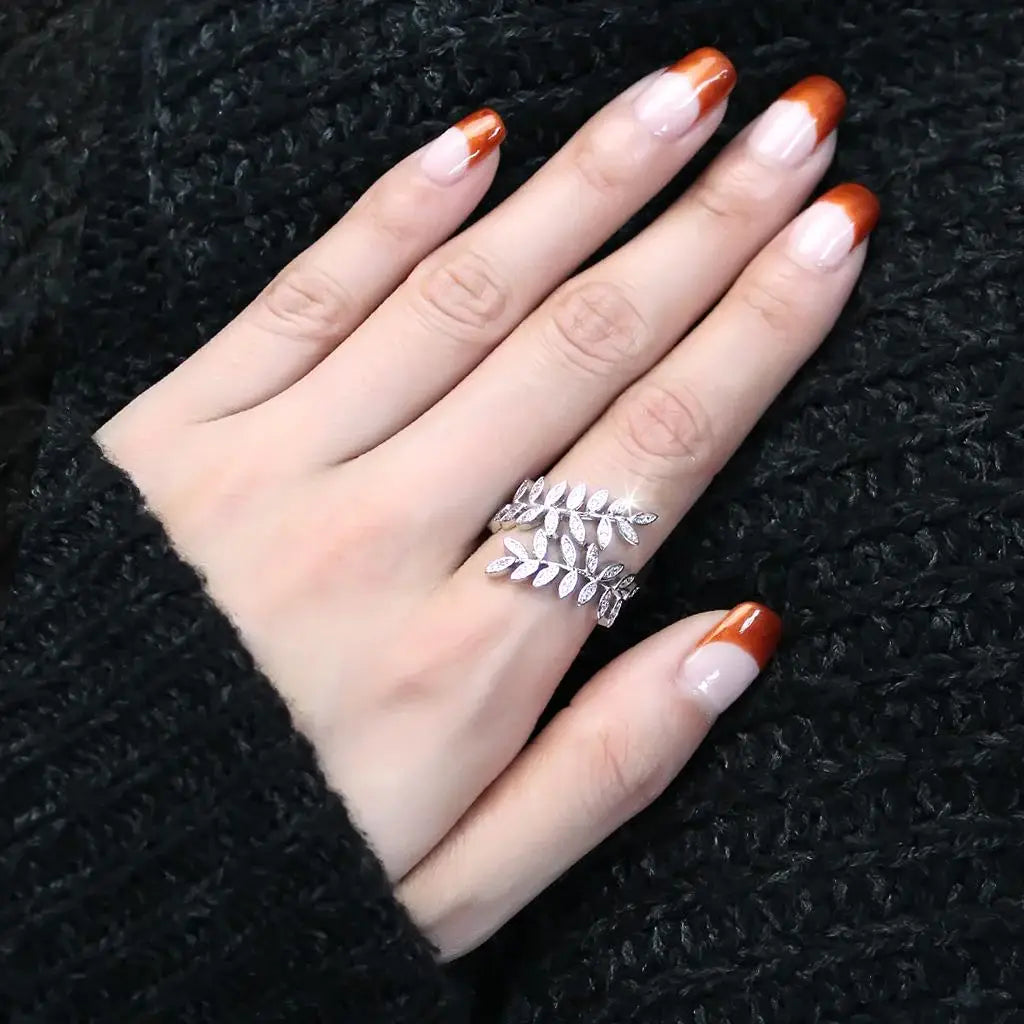 3W1457 - Rhodium Brass Ring with AAA Grade CZ in Clear - Alamode - Flyclothing LLC