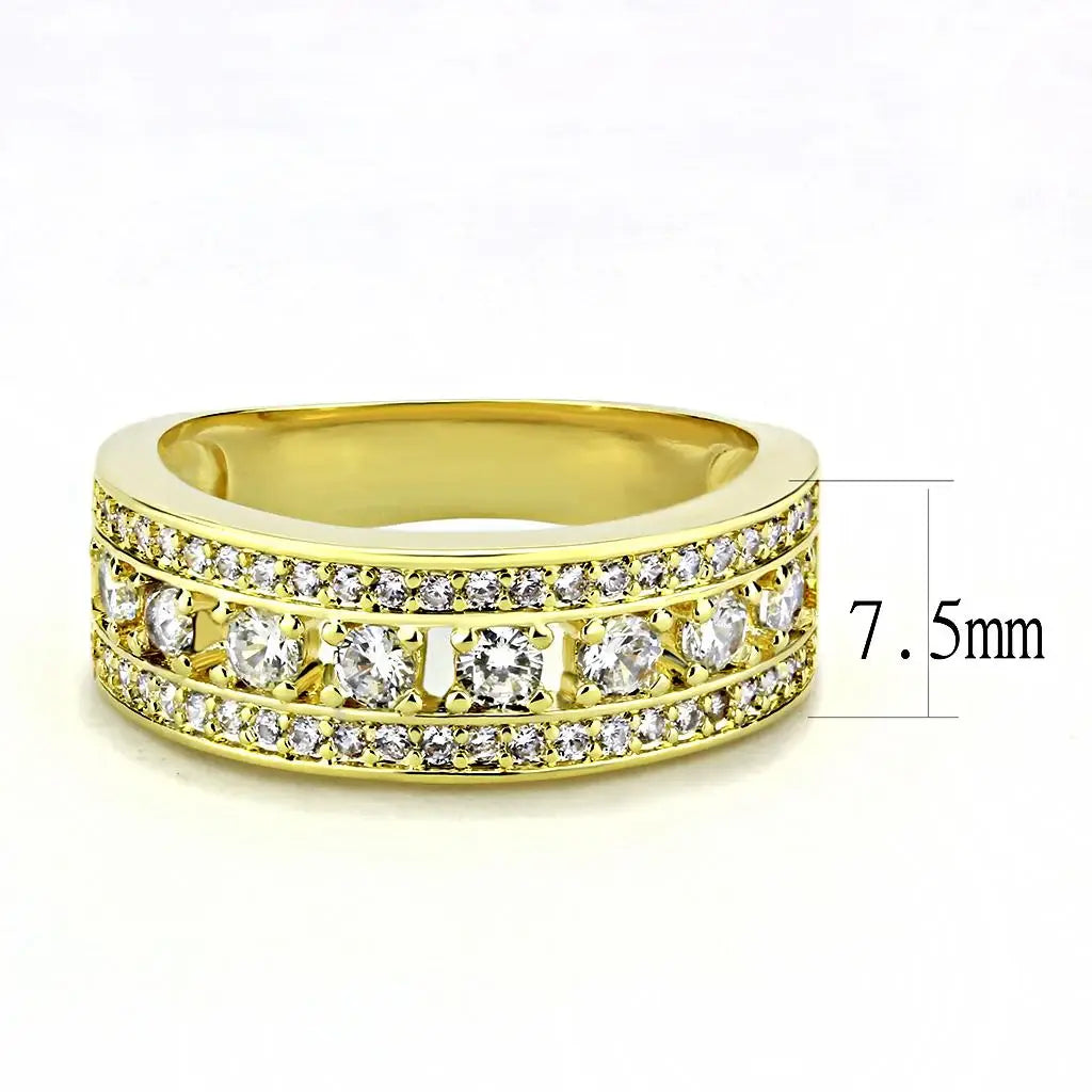 3W1459 - Gold Brass Ring with AAA Grade CZ in Clear - Alamode - Flyclothing LLC