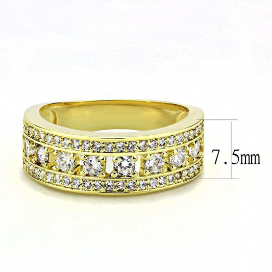 3W1459 - Gold Brass Ring with AAA Grade CZ in Clear - Alamode - Flyclothing LLC
