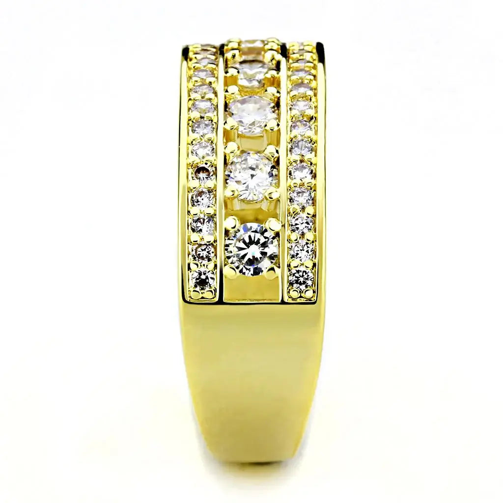 3W1459 - Gold Brass Ring with AAA Grade CZ in Clear - Alamode - Flyclothing LLC