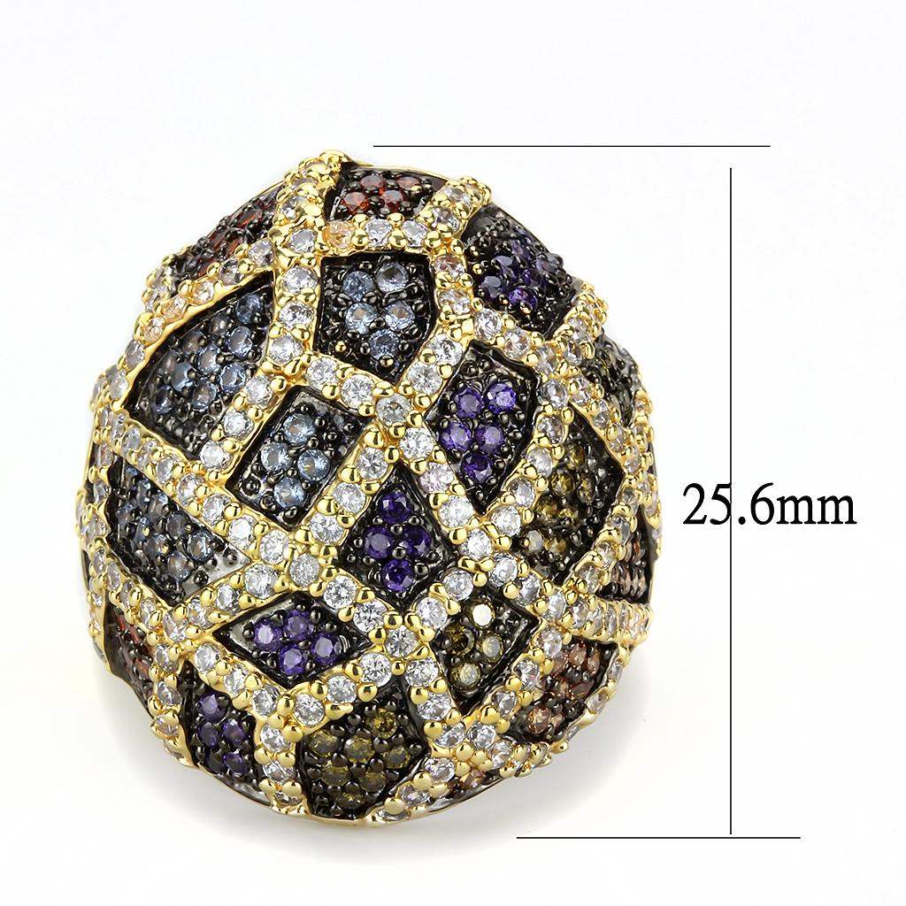 3W1461 - Gold+Ruthenium Brass Ring with AAA Grade CZ in Multi Color - Alamode - Flyclothing LLC