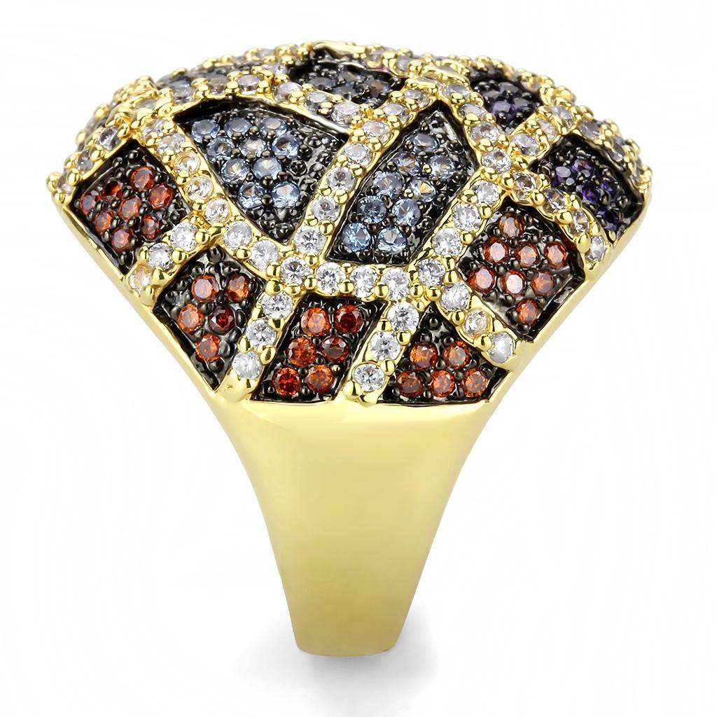 3W1461 - Gold+Ruthenium Brass Ring with AAA Grade CZ in Multi Color - Alamode - Flyclothing LLC