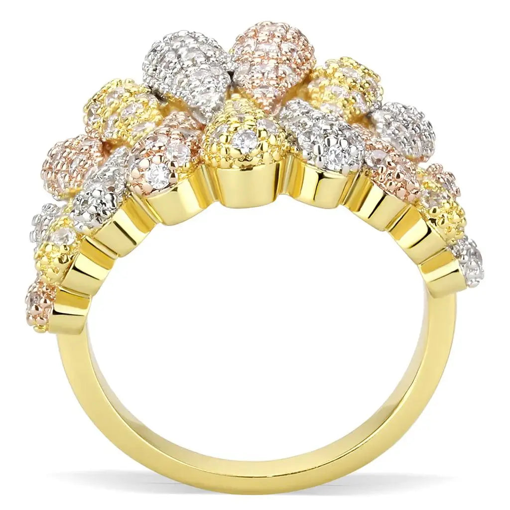 3W1462 - Tricolor Brass Ring with AAA Grade CZ in Clear - Alamode - Flyclothing LLC