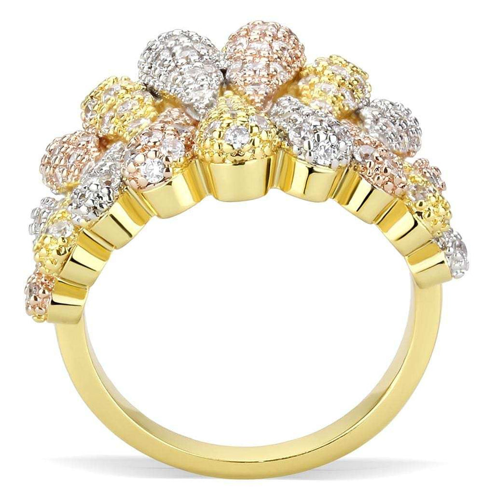 3W1462 - Tricolor Brass Ring with AAA Grade CZ in Clear - Alamode - Flyclothing LLC