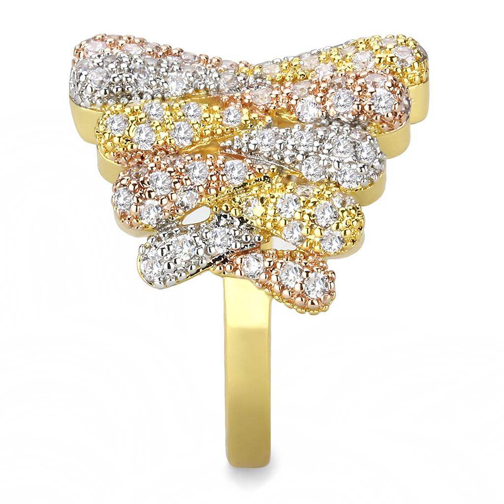3W1462 - Tricolor Brass Ring with AAA Grade CZ in Clear - Alamode - Flyclothing LLC
