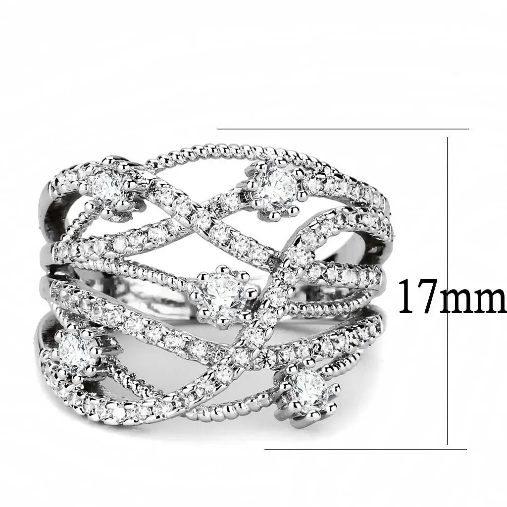 3W1463 - Rhodium Brass Ring with AAA Grade CZ in Clear - Alamode - Flyclothing LLC