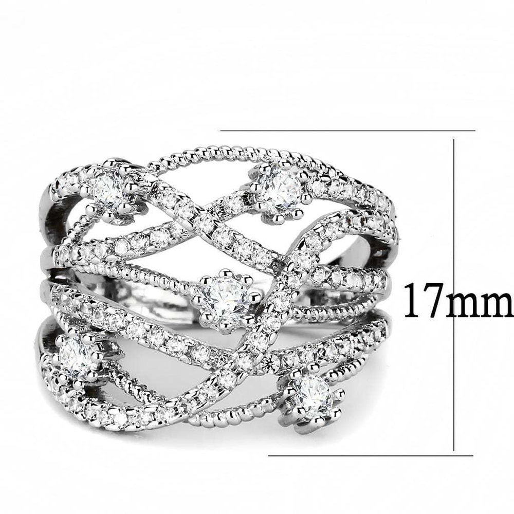 3W1463 - Rhodium Brass Ring with AAA Grade CZ in Clear - Alamode - Flyclothing LLC