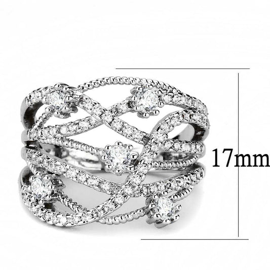 3W1463 - Rhodium Brass Ring with AAA Grade CZ in Clear - Alamode - Flyclothing LLC