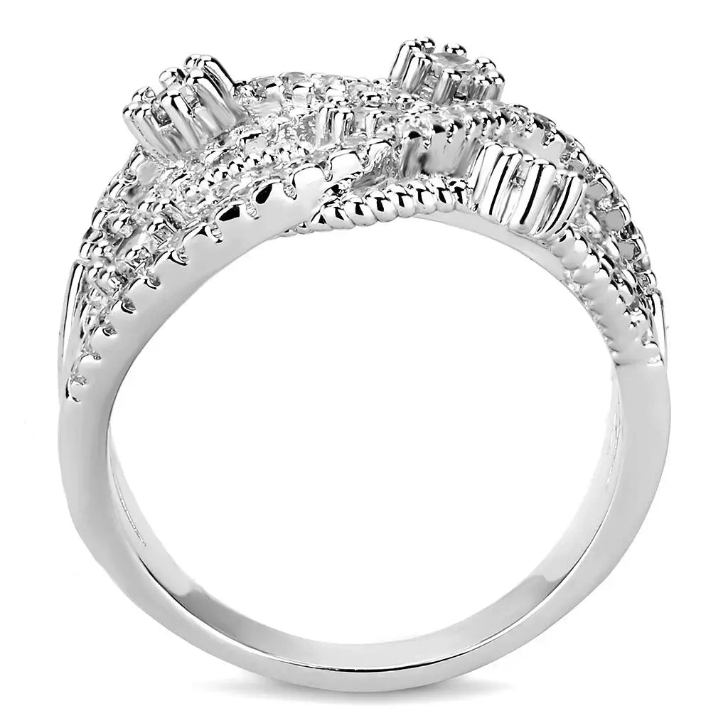 3W1463 - Rhodium Brass Ring with AAA Grade CZ in Clear - Alamode - Flyclothing LLC
