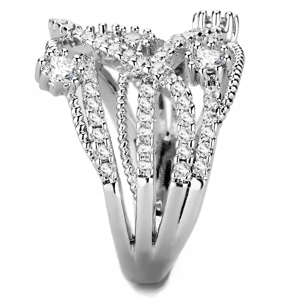 3W1463 - Rhodium Brass Ring with AAA Grade CZ in Clear - Alamode - Flyclothing LLC