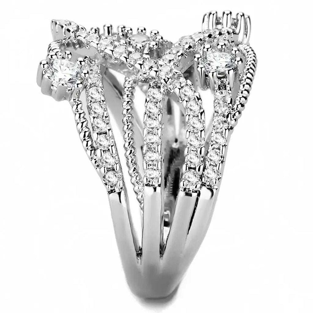 3W1463 - Rhodium Brass Ring with AAA Grade CZ in Clear - Alamode - Flyclothing LLC