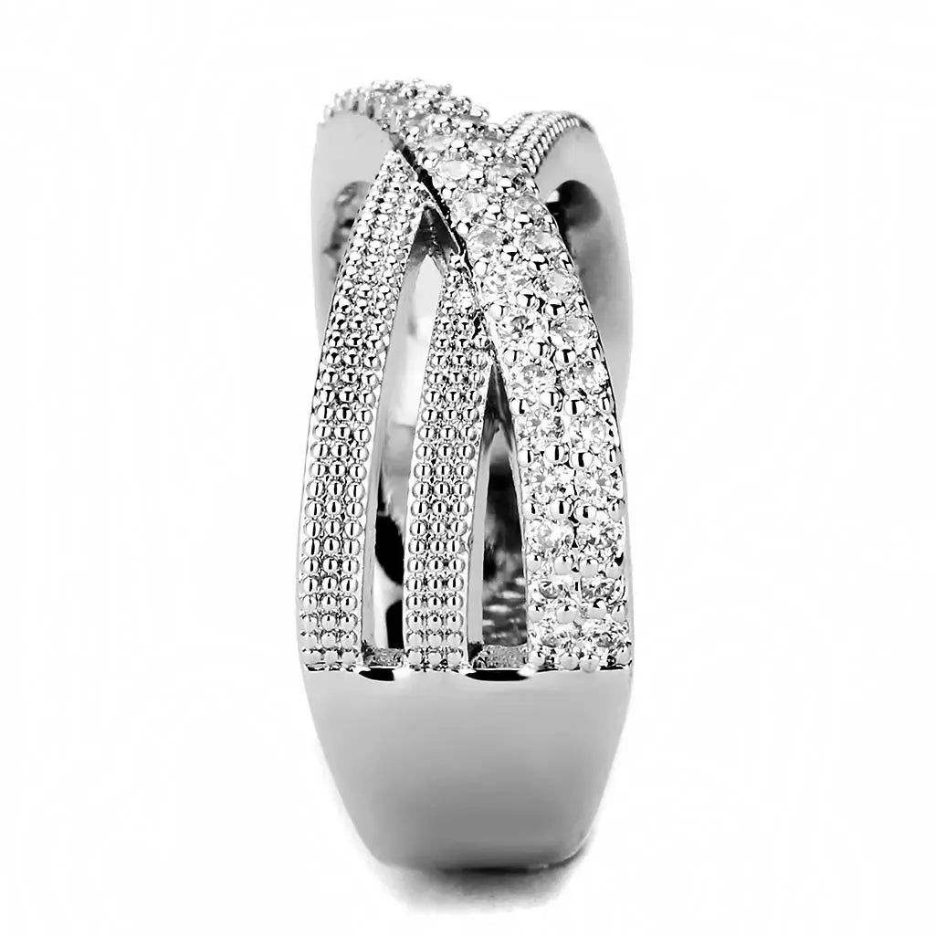 3W1464 - Rhodium Brass Ring with AAA Grade CZ in Clear - Alamode - Flyclothing LLC