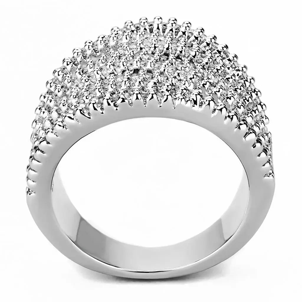 3W1465 - Rhodium Brass Ring with AAA Grade CZ in Clear - Alamode - Flyclothing LLC