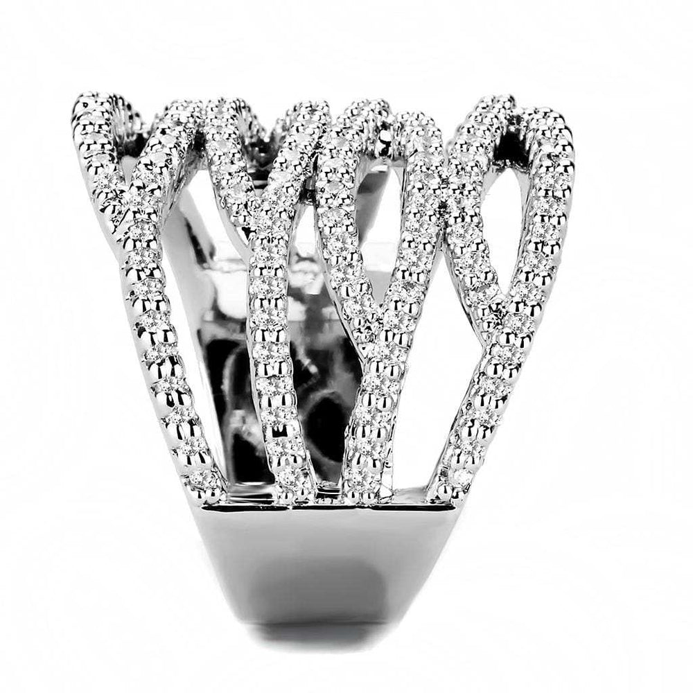 3W1465 - Rhodium Brass Ring with AAA Grade CZ in Clear - Alamode - Flyclothing LLC