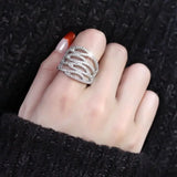 3W1465 - Rhodium Brass Ring with AAA Grade CZ in Clear - Alamode - Flyclothing LLC