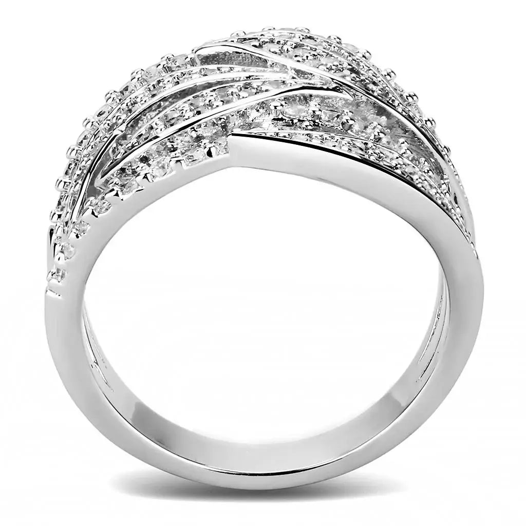 3W1466 - Rhodium Brass Ring with AAA Grade CZ in Clear - Alamode - Flyclothing LLC