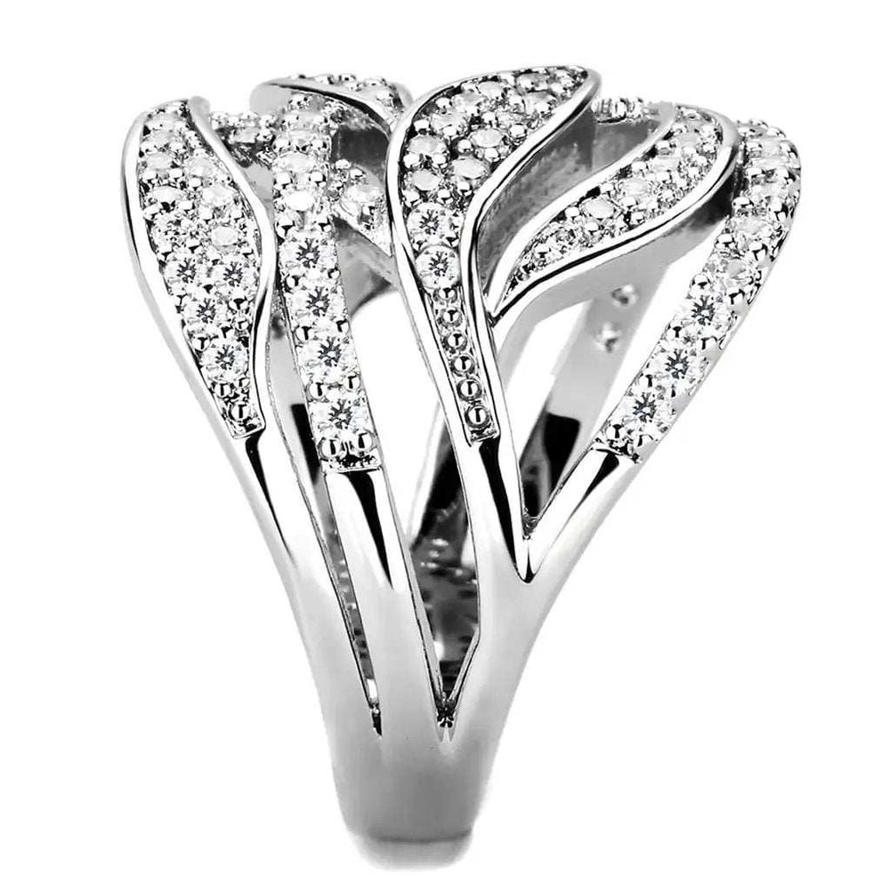 3W1466 - Rhodium Brass Ring with AAA Grade CZ in Clear - Alamode - Flyclothing LLC