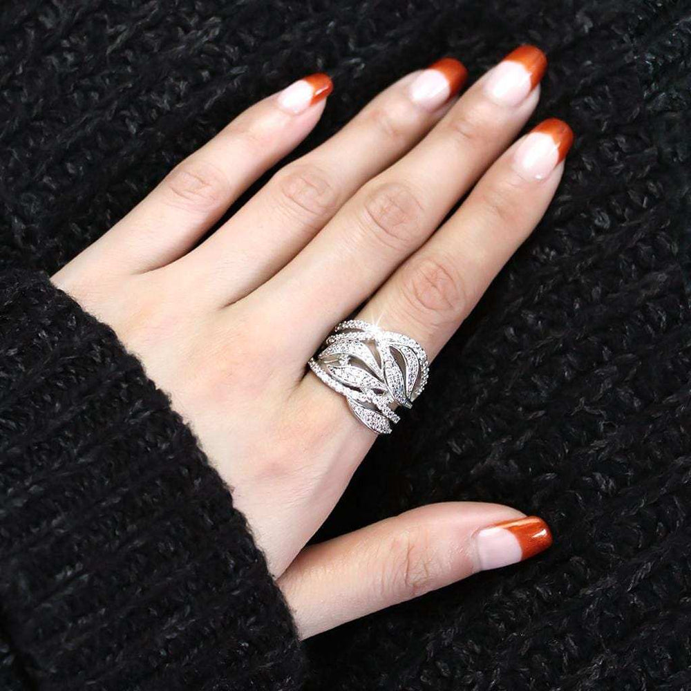 3W1466 - Rhodium Brass Ring with AAA Grade CZ in Clear - Alamode - Flyclothing LLC